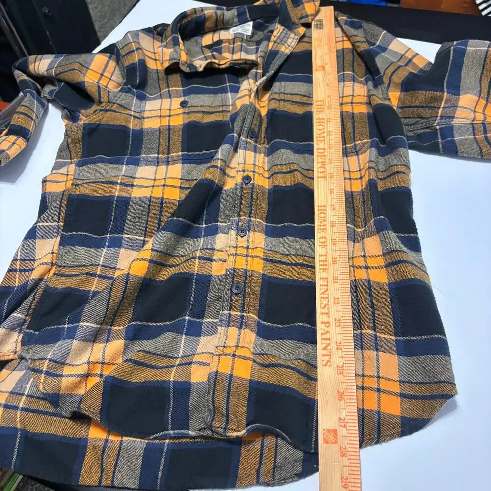 J.Crew Plaid Flannel Shirt Large Blue Orange Cotton Button Up